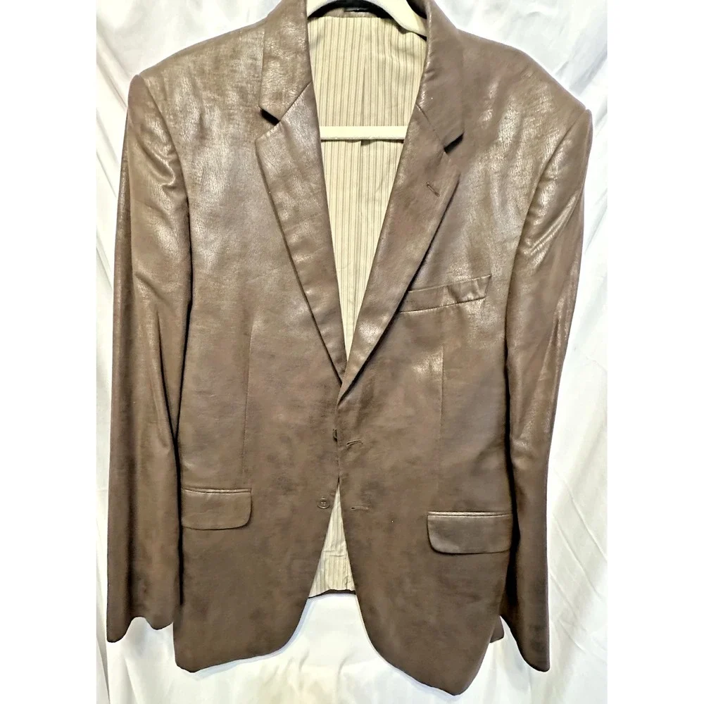 ANDREW FEZZA Men's Brown Faux Leather Baxter Blazer Sportcoat Lined Sz 44R